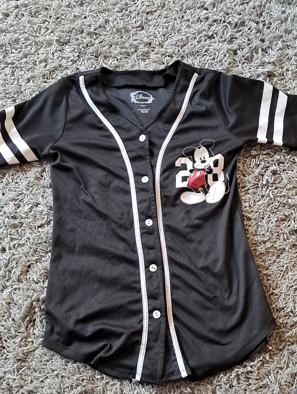 Disney Black Button-Down Mickey Mouse Shirt with White Trim